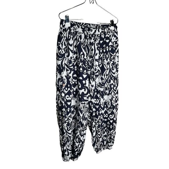 Rachel Roy Ankle Pants Pull On Pleated Pockets Printed Black Womens Large NWT - Picture 1 of 2